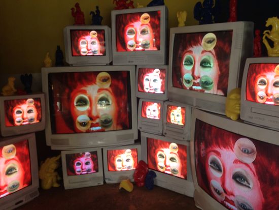Flower Boyz Y2K 2.0 (partial view) Site Specific Video Installation; "2K15" Photo for East City Art by Eric Hope.